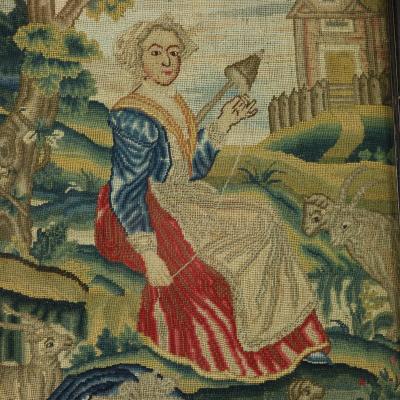 Early 18thC Petit Point Embroidery of a Lady
