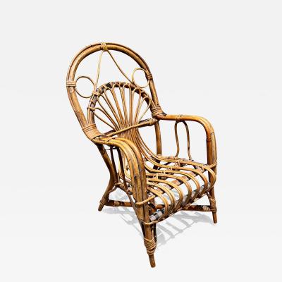 Early 1900s Vintage Childrens Wicker Armchair Arched Rattan
