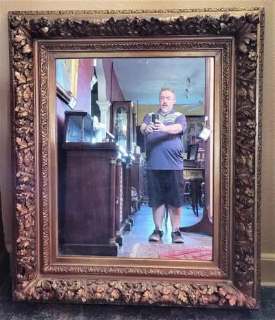 Early 19C Large English Baroque Gilt Floral Wall Mirror