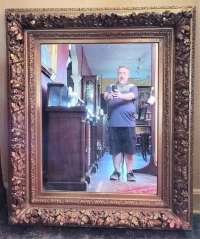 Early 19C Large English Baroque Gilt Floral Wall Mirror