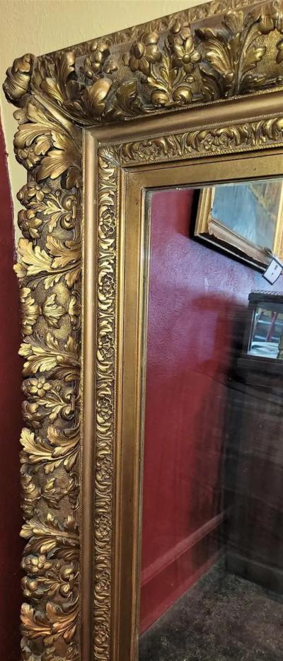 Early 19C Large English Baroque Gilt Floral Wall Mirror