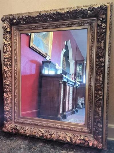 Early 19C Large English Baroque Gilt Floral Wall Mirror