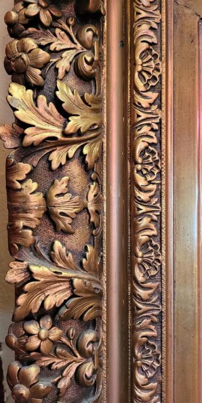 Early 19C Large English Baroque Gilt Floral Wall Mirror