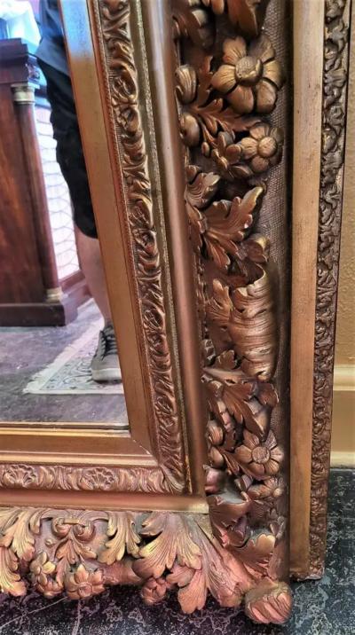 Early 19C Large English Baroque Gilt Floral Wall Mirror