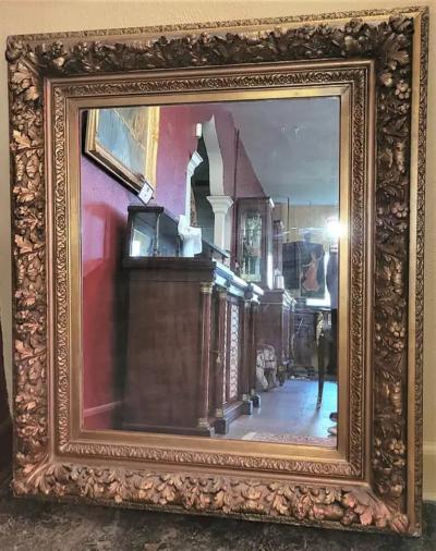 Early 19C Large English Baroque Gilt Floral Wall Mirror