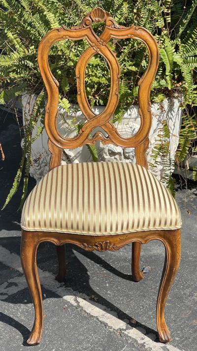 Early 19th Century Antique Carved Venetian Silk Upholstered Side Chair