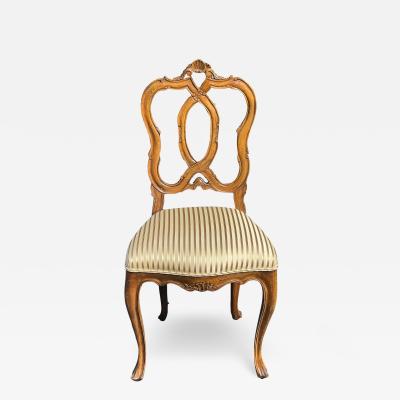 Early 19th Century Antique Carved Venetian Silk Upholstered Side Chair