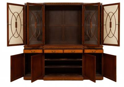 Early 19th Century Edwardian Inlaid Painted Satinwood Breakfront Bookcase