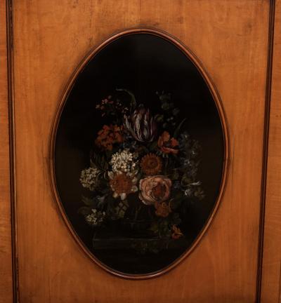 Early 19th Century Edwardian Inlaid Painted Satinwood Breakfront Bookcase