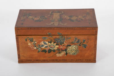 Early 19th Century English Satinwood Painted Tea Caddy