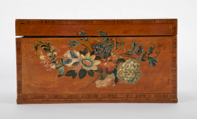 Early 19th Century English Satinwood Painted Tea Caddy