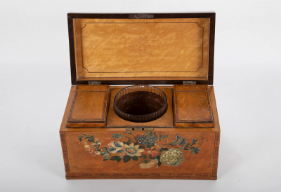 Early 19th Century English Satinwood Painted Tea Caddy