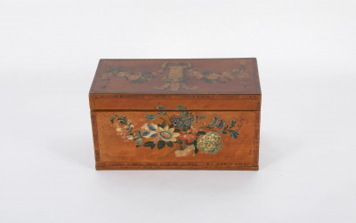 Early 19th Century English Satinwood Painted Tea Caddy