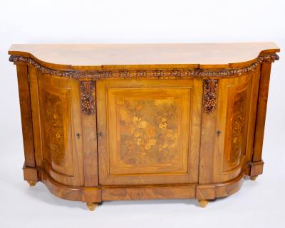 Early 19th Century English Victorian Style Walnut Marquetry Credenza Sideboard