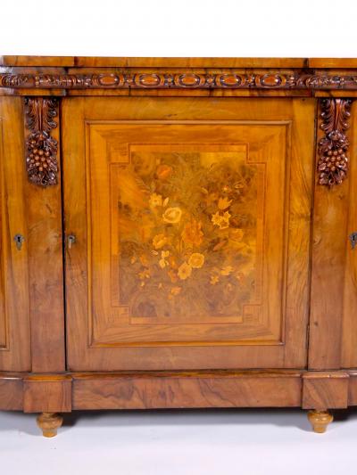 Early 19th Century English Victorian Style Walnut Marquetry Credenza Sideboard