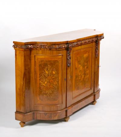 Early 19th Century English Victorian Style Walnut Marquetry Credenza Sideboard