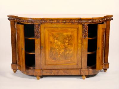 Early 19th Century English Victorian Style Walnut Marquetry Credenza Sideboard