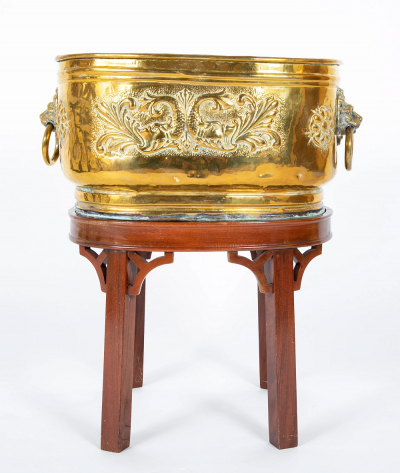 Early 19th Century Extra Large English Brass Jardiniere on Later Stand