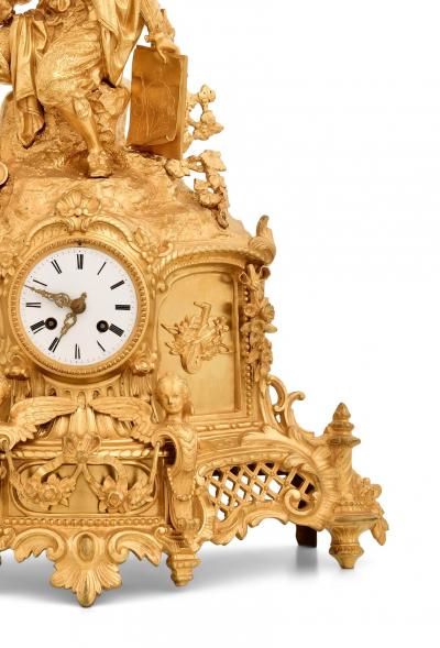Early 19th Century French Napoleon III Gilt Bronze Figural Mantel Clock