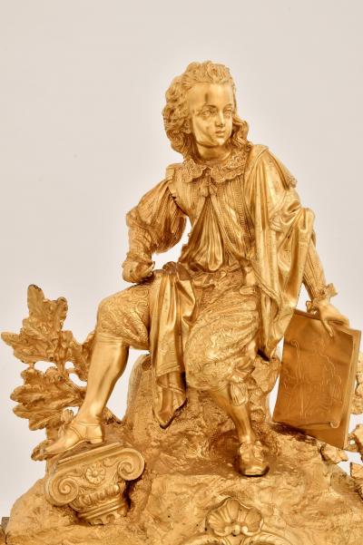 Early 19th Century French Napoleon III Gilt Bronze Figural Mantel Clock