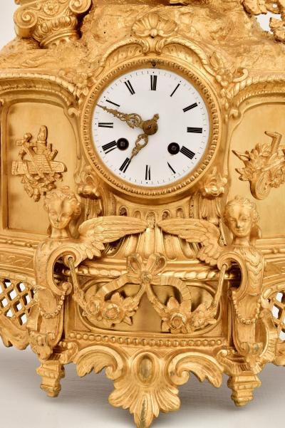 Early 19th Century French Napoleon III Gilt Bronze Figural Mantel Clock