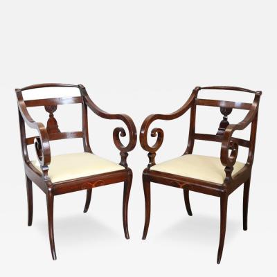 Early 19th Century Italian Empire Pair of Armchairs in Walnut