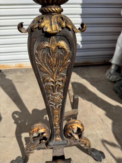 Early 19th Century Italian Gilt Wrought Iron Acanthus Andiron