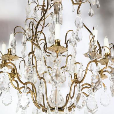 Early 19th Century Louis XV Nine Arm Rock Crystal Bronze Sculptural Chandelier