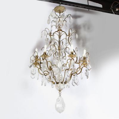 Early 19th Century Louis XV Nine Arm Rock Crystal Bronze Sculptural Chandelier