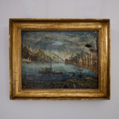 Early 19th Century Naive Landscape Painting Italy