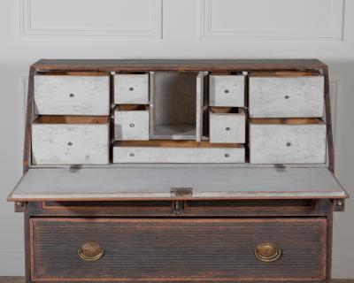 Early 19th Century Swedish Secretary in Black with Painted Interior circa 1810