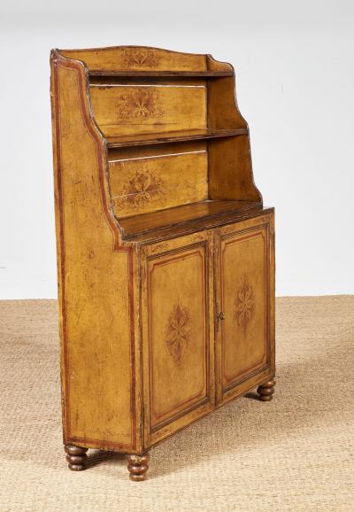 Early 19th c English Painted Waterfall Bookcase Cabinet