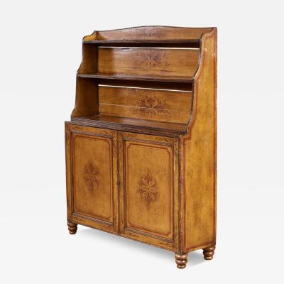 Early 19th c English Painted Waterfall Bookcase Cabinet