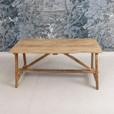 Early 19th c Italian Pine Trestle Table in Original Patina