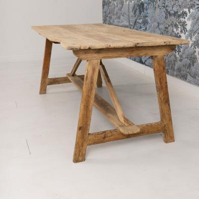 Early 19th c Italian Pine Trestle Table in Original Patina