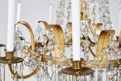 Early 19th c Swedish Crystal Chandelier with Gilt Metal Ferns