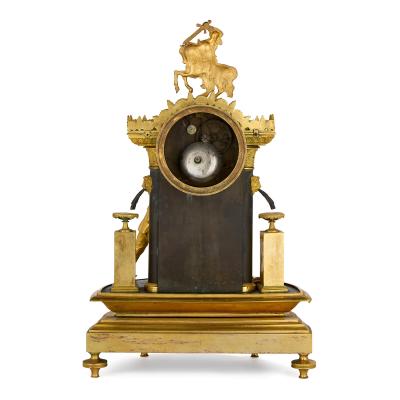 Early 19th century Empire gilt and patinated bronze mantel clock