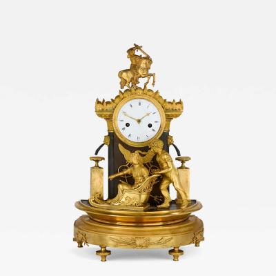 Early 19th century Empire gilt and patinated bronze mantel clock