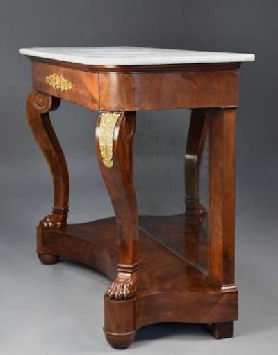 Early 19th century French Charles X mahogany marble top console table