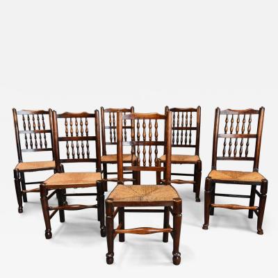 Early 19th century set of six ash elm spindle back chairs of superb patina