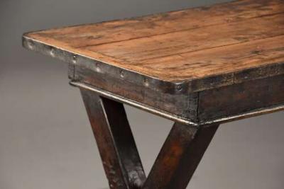 Early 19th century sycamore trestle ended tavern table of fine patina