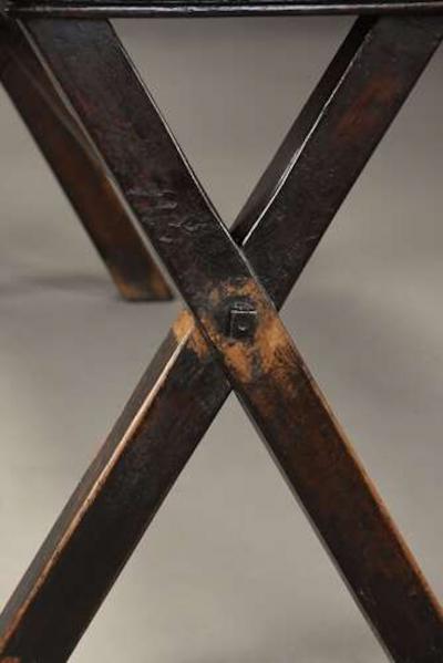 Early 19th century sycamore trestle ended tavern table of fine patina