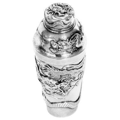 Early 20th C Handmade Japanese Dragon Sterling Cocktail Shaker