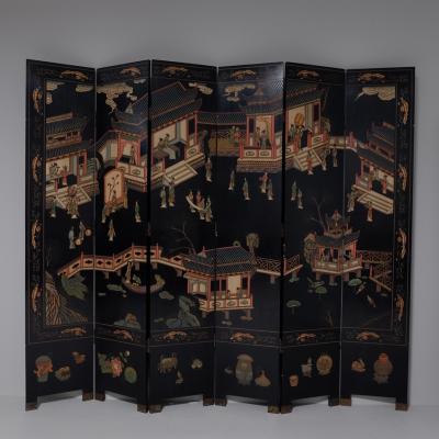 Early 20th Century 6 Fold Lacquer Screen China