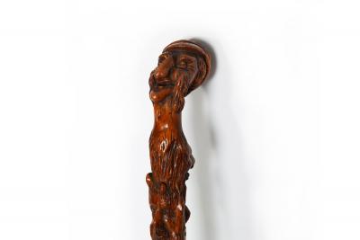 Early 20th Century Antique Folk Art Carved Walking Stick Whistle Cane