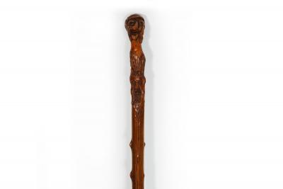 Early 20th Century Antique Folk Art Carved Walking Stick Whistle Cane