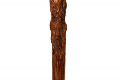 Early 20th Century Antique Folk Art Carved Walking Stick Whistle Cane