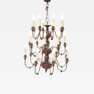 Early 20th Century Antique Larg Chandelier in Wood and Iron 24 Bulbs