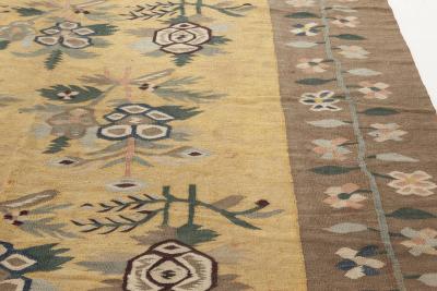 Early 20th Century Bessarabian Floral Brown Green Pink and Yellow Rug