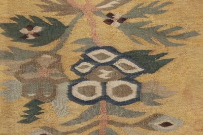 Early 20th Century Bessarabian Floral Brown Green Pink and Yellow Rug